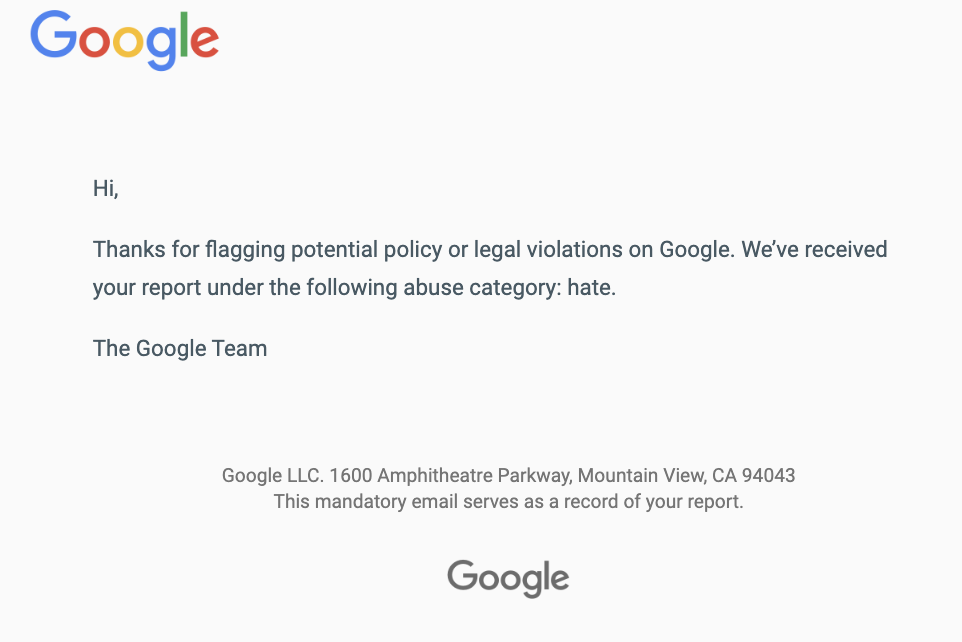 Google Review report confirmation